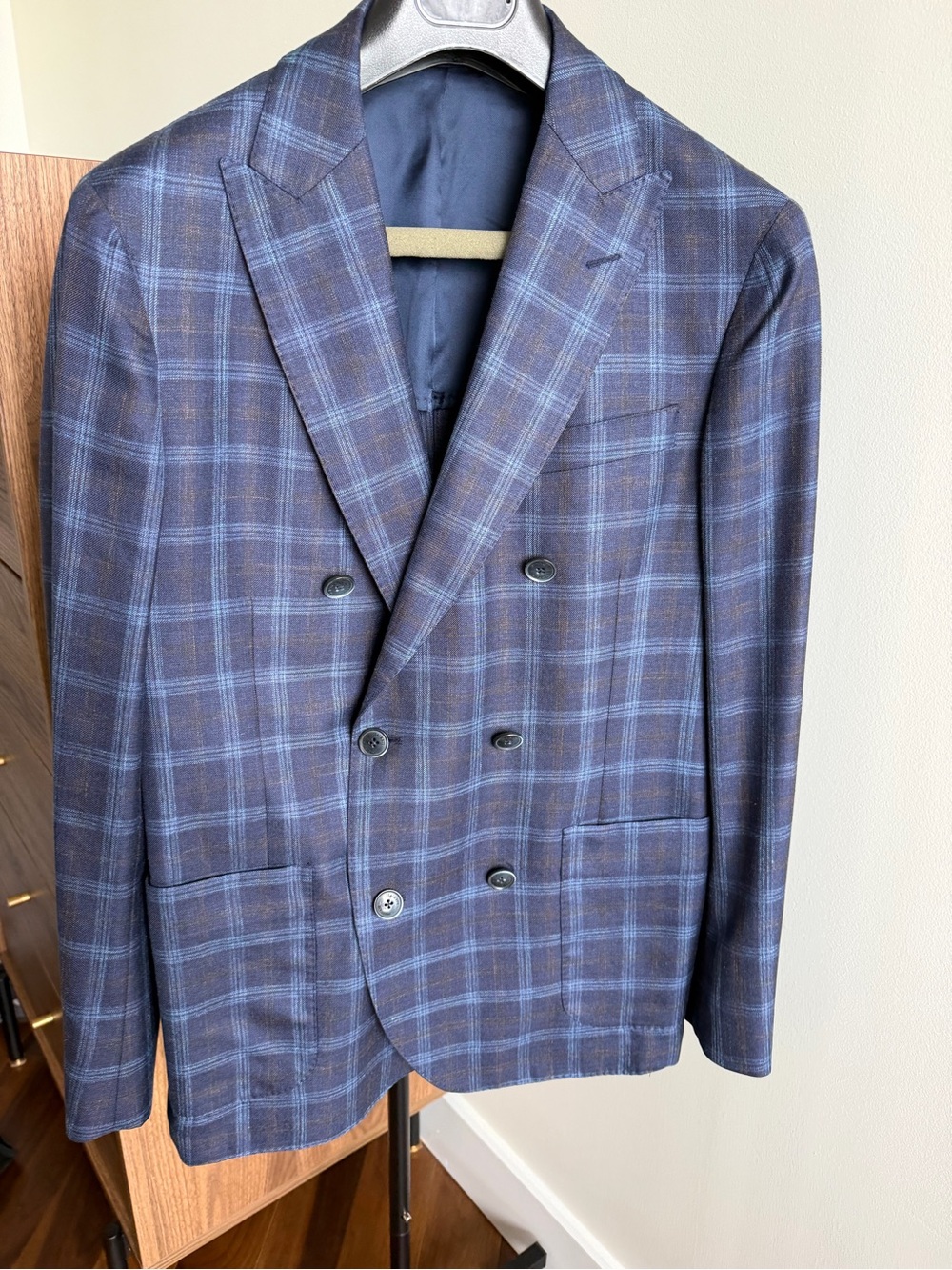 Hackett Mayfair x Loro Piana Wool Blue Check Double-Breasted  Blazer 38-40R